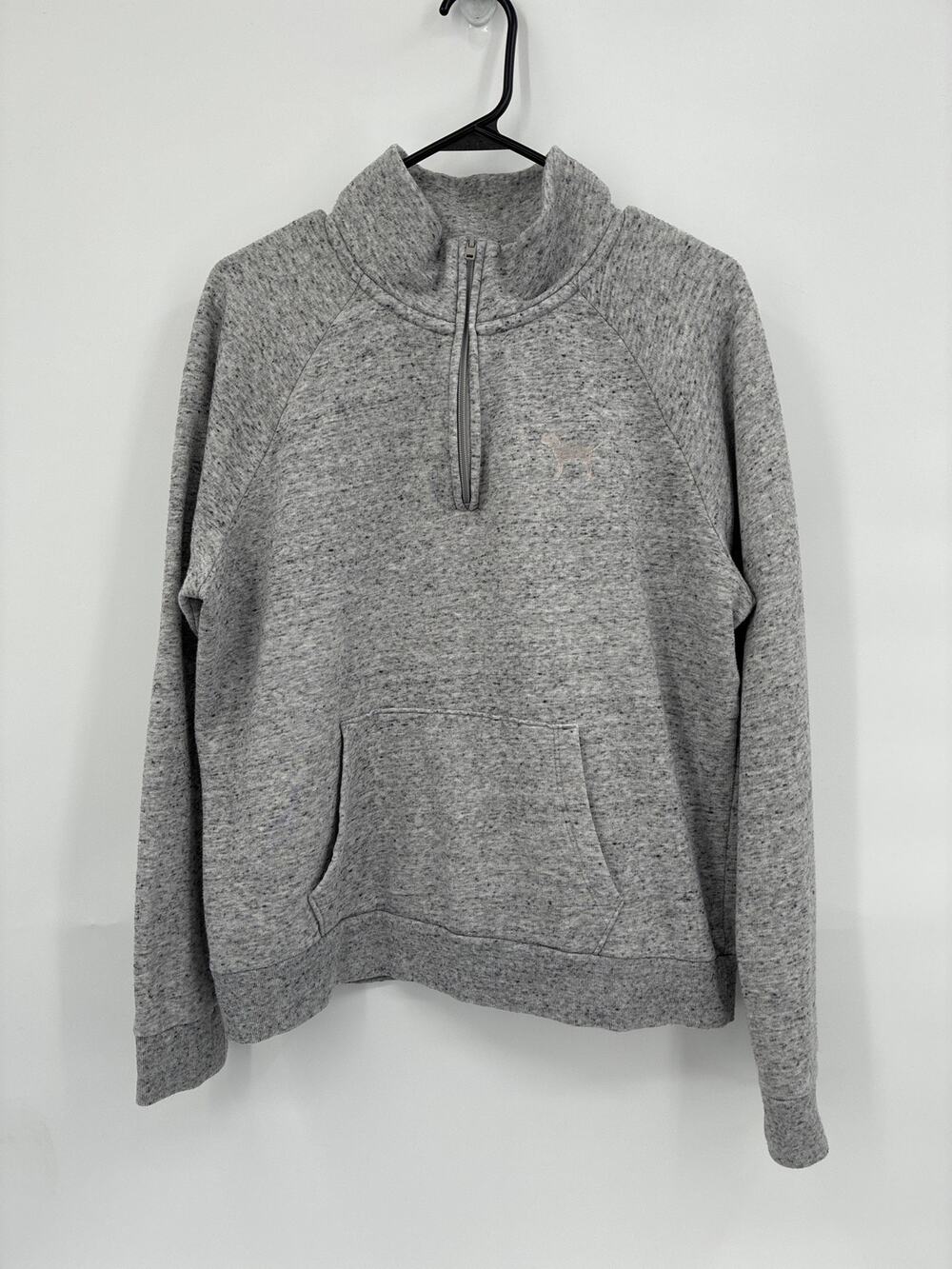 Victoria’s Secret Pink 1/4 Zip Pullover Gray Heathered Sweatshirt Collared Large